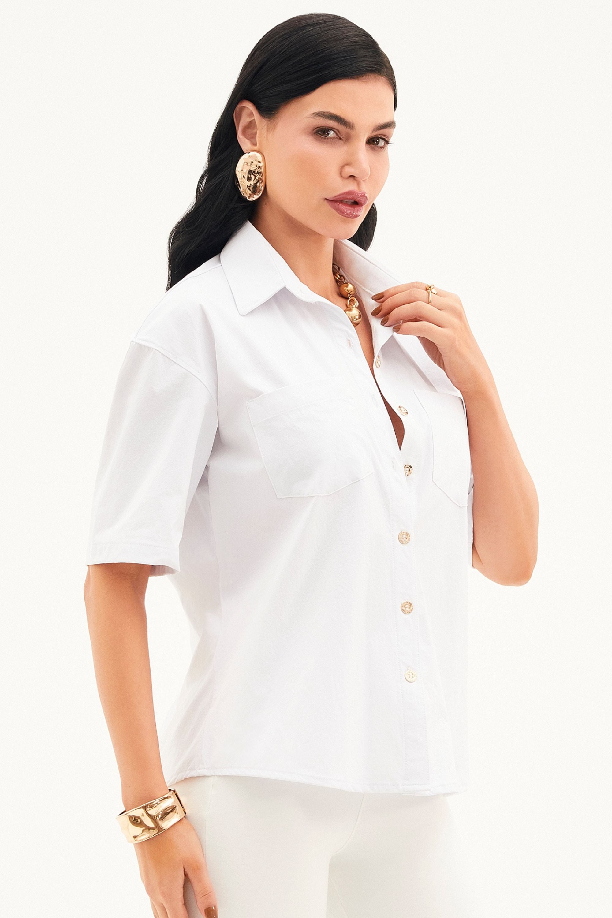 Camisa Social Manga Curta Tecido Impermeável que Não Amassa Branca