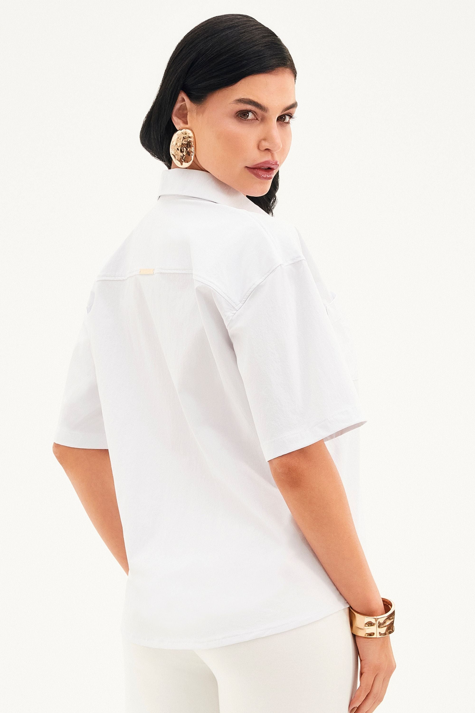 Camisa Social Manga Curta Tecido Impermeável que Não Amassa Branca