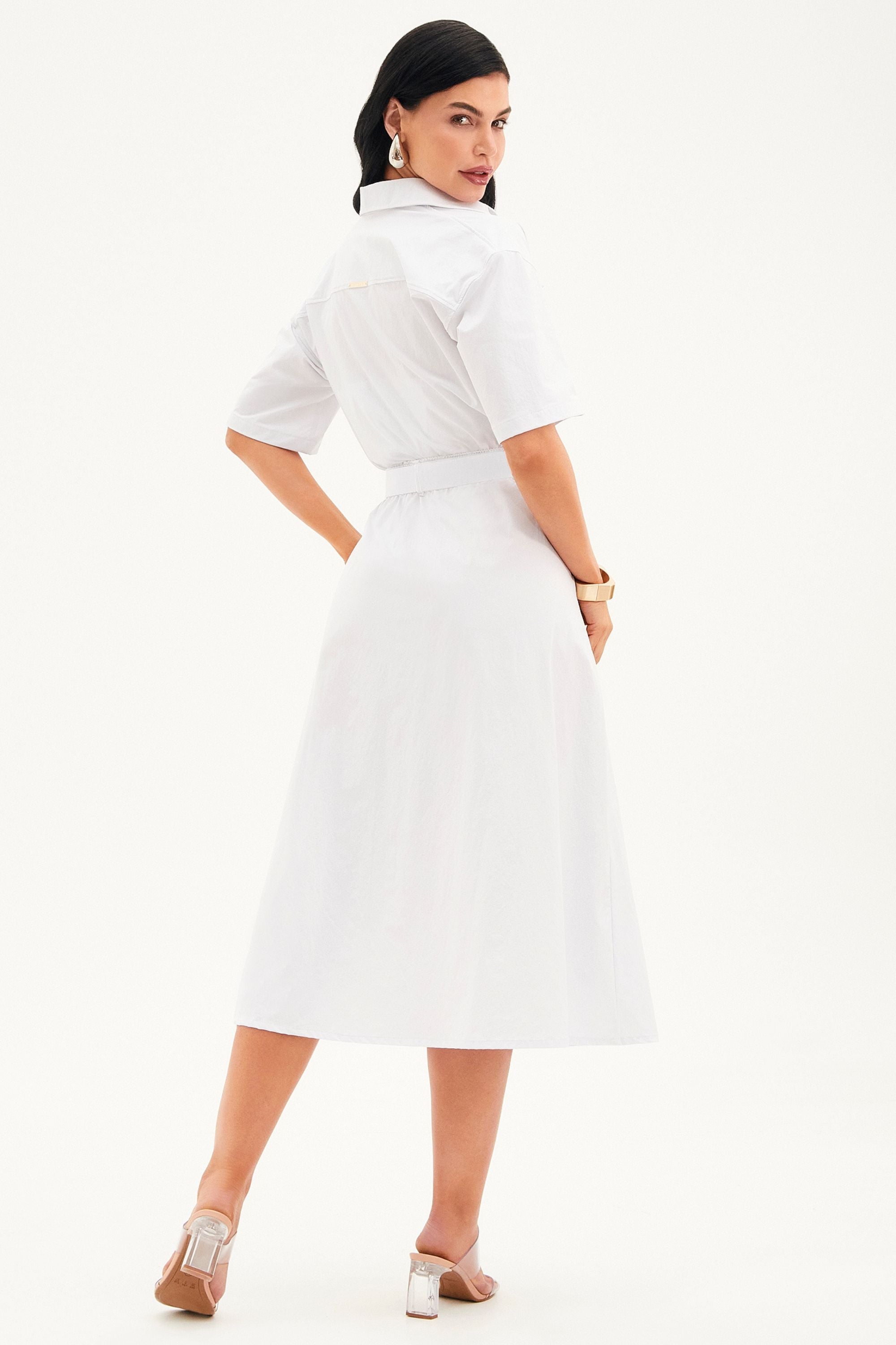 Camisa Social Manga Curta Tecido Impermeável que Não Amassa Branca