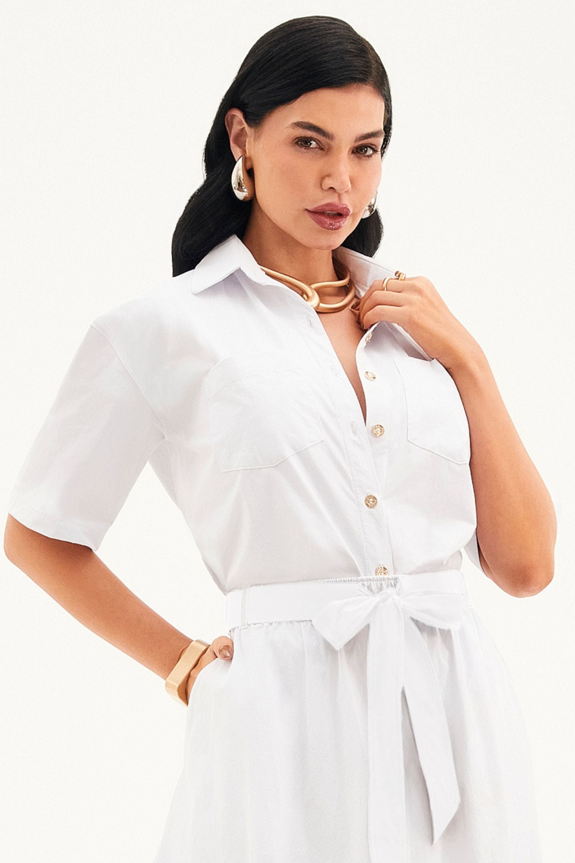 Camisa Social Manga Curta Tecido Impermeável que Não Amassa Branca