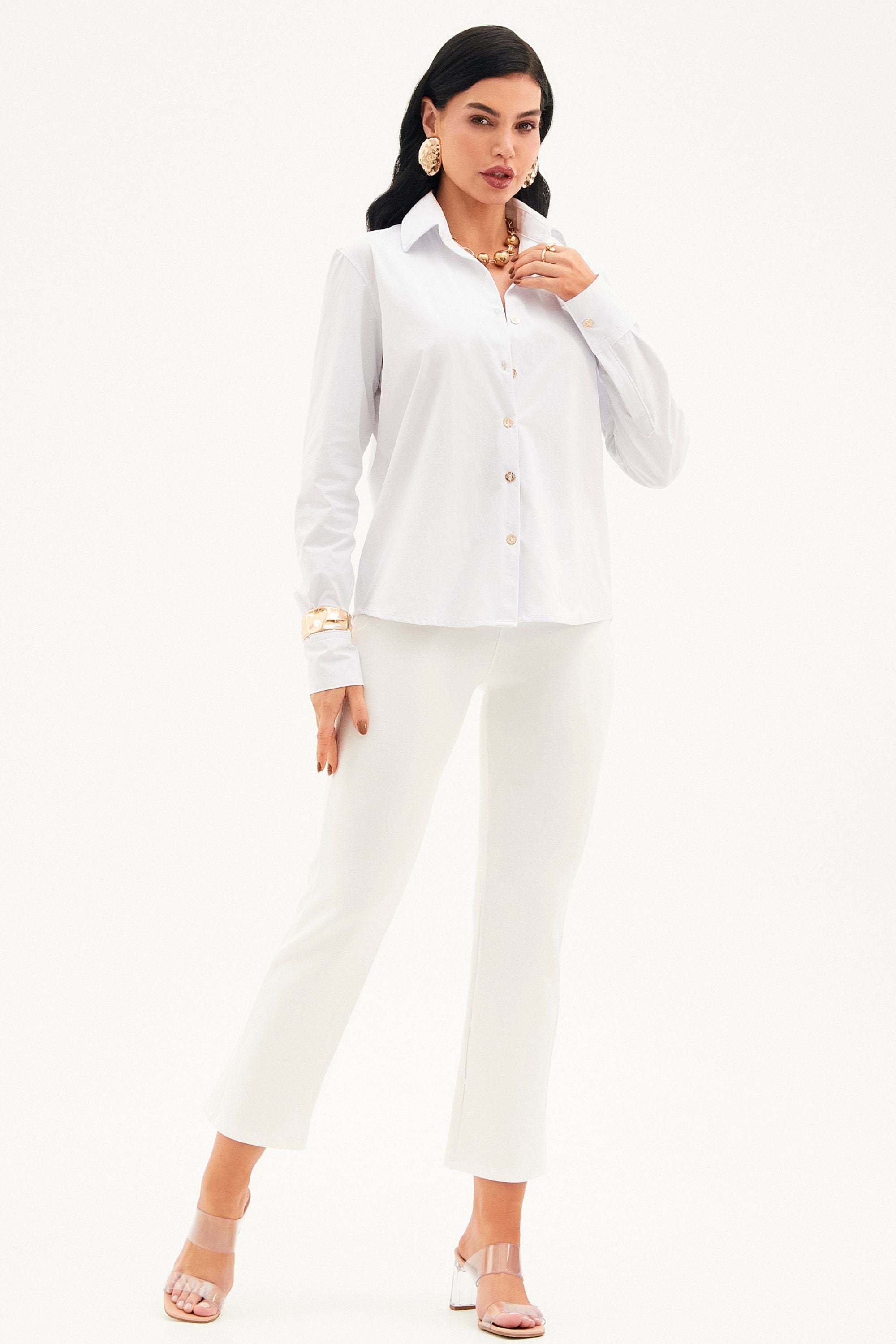 Camisa Social Manga Longa Tecido Impermeável que Não Amassa Branca