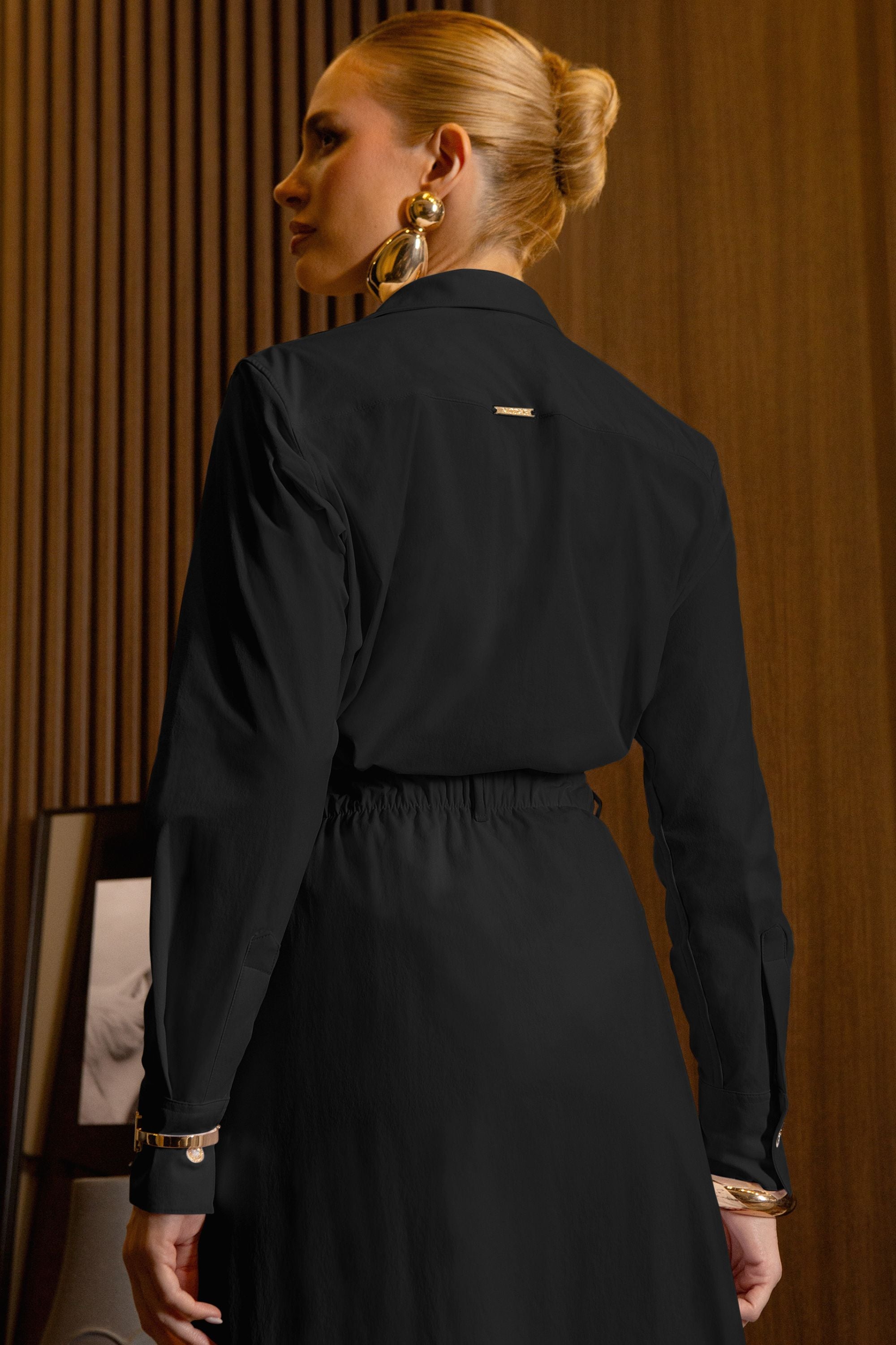 Camisa Social Manga Longa Tecido Impermeável que Não Amassa Preta