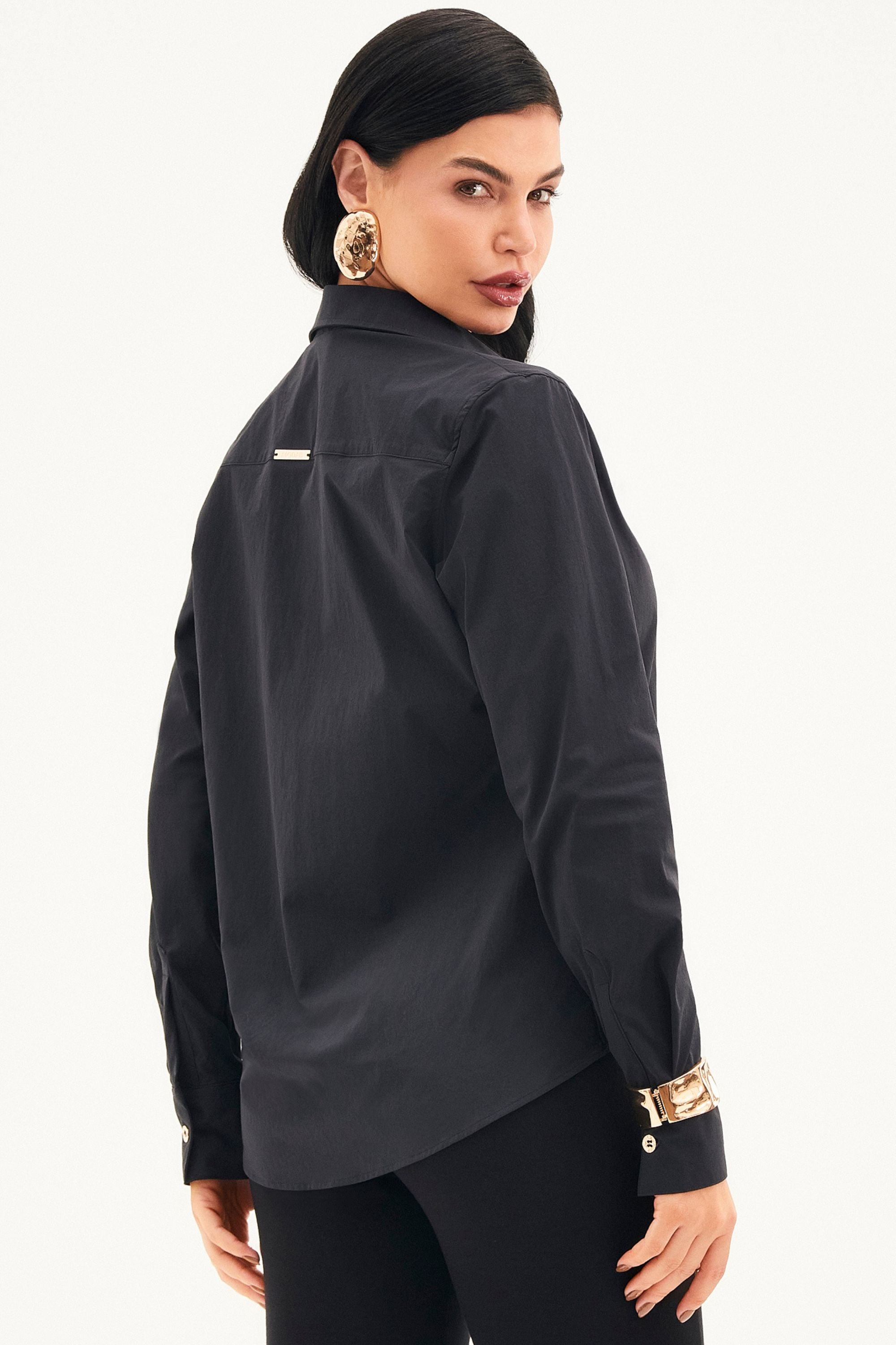 Camisa Social Manga Longa Tecido Impermeável que Não Amassa Preta