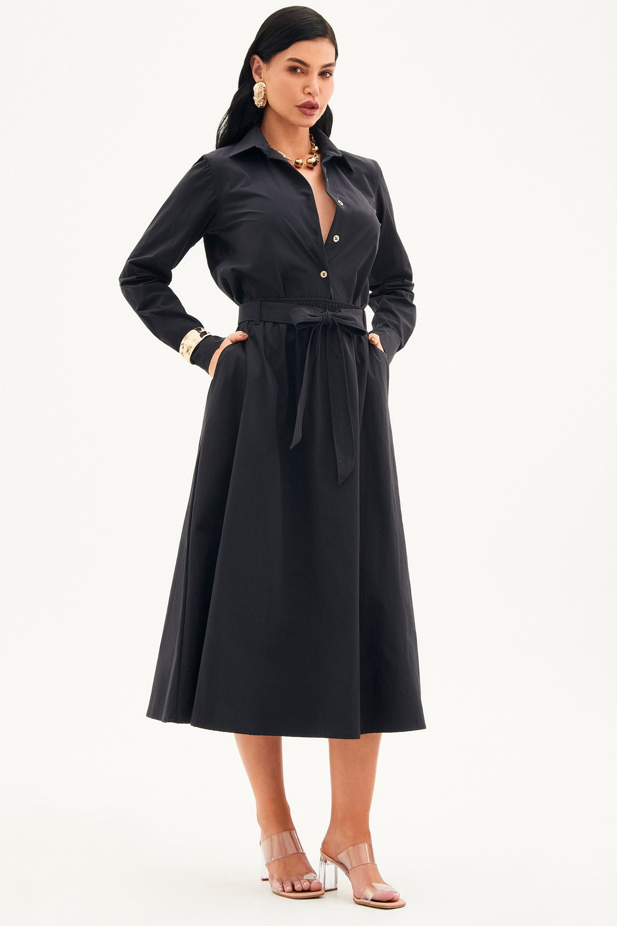 Camisa Social Manga Longa Tecido Impermeável que Não Amassa Preta