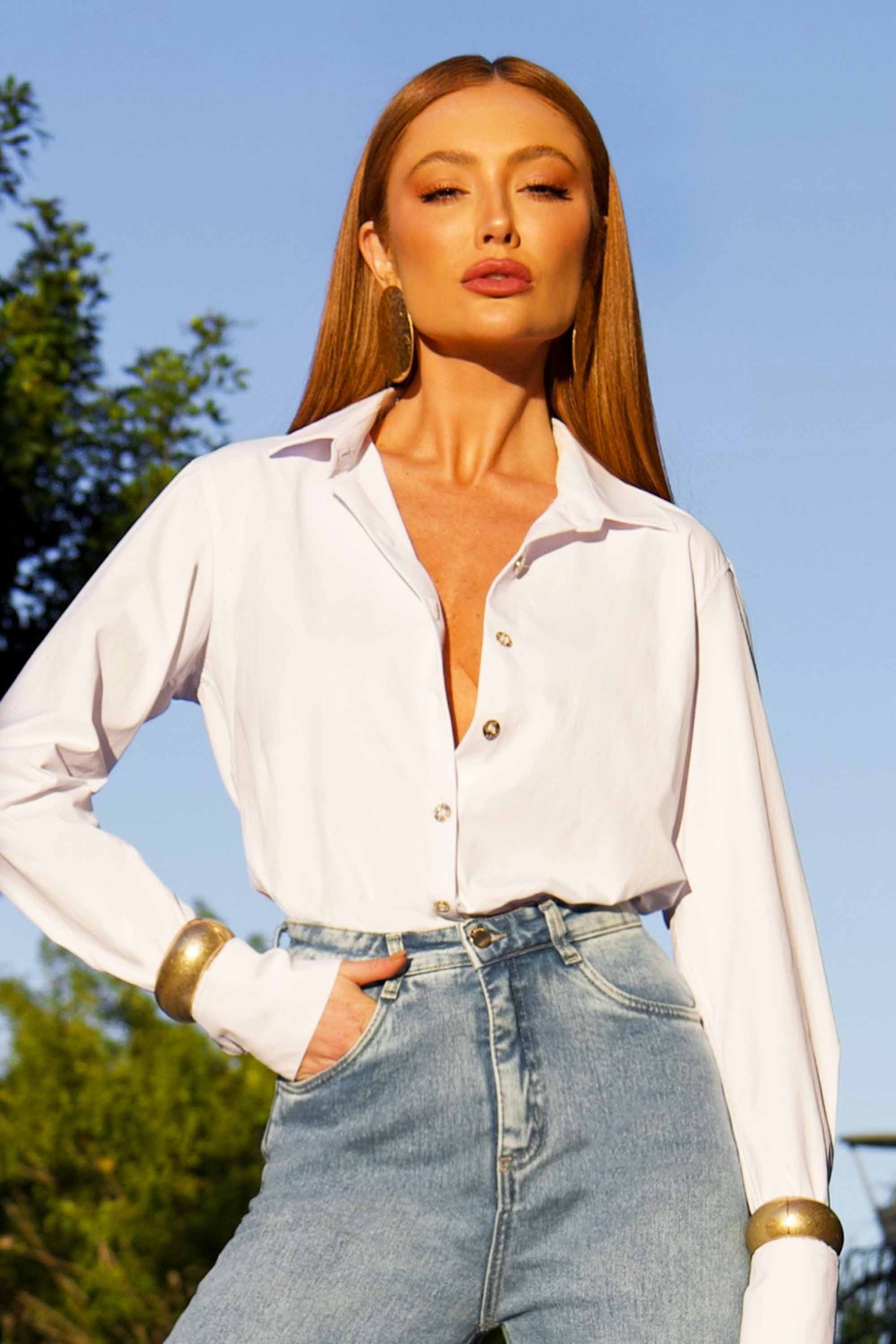 Camisa Social Manga Longa Tecido Impermeável que Não Amassa Branca