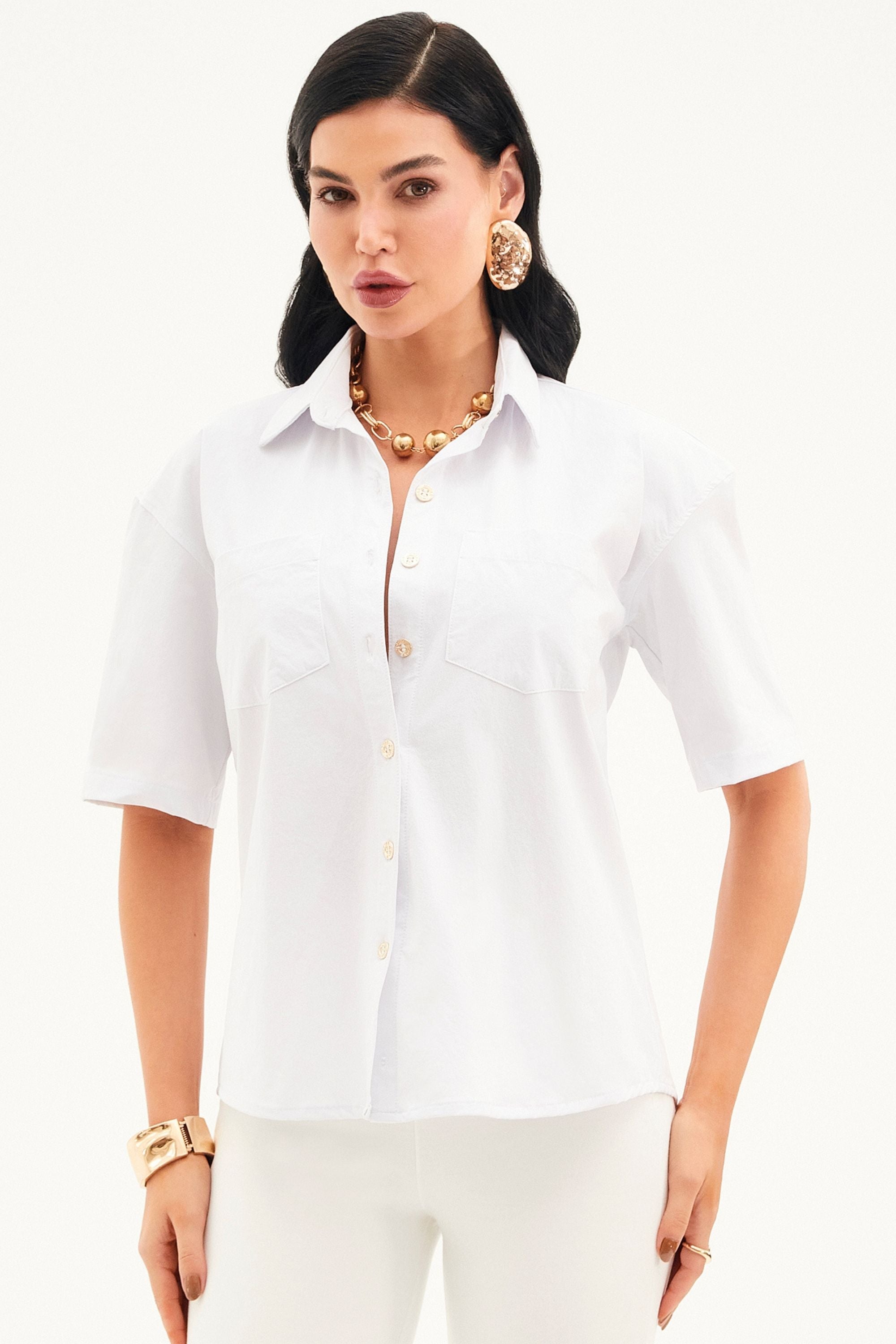 Camisa Social Manga Curta Tecido Impermeável que Não Amassa Branca