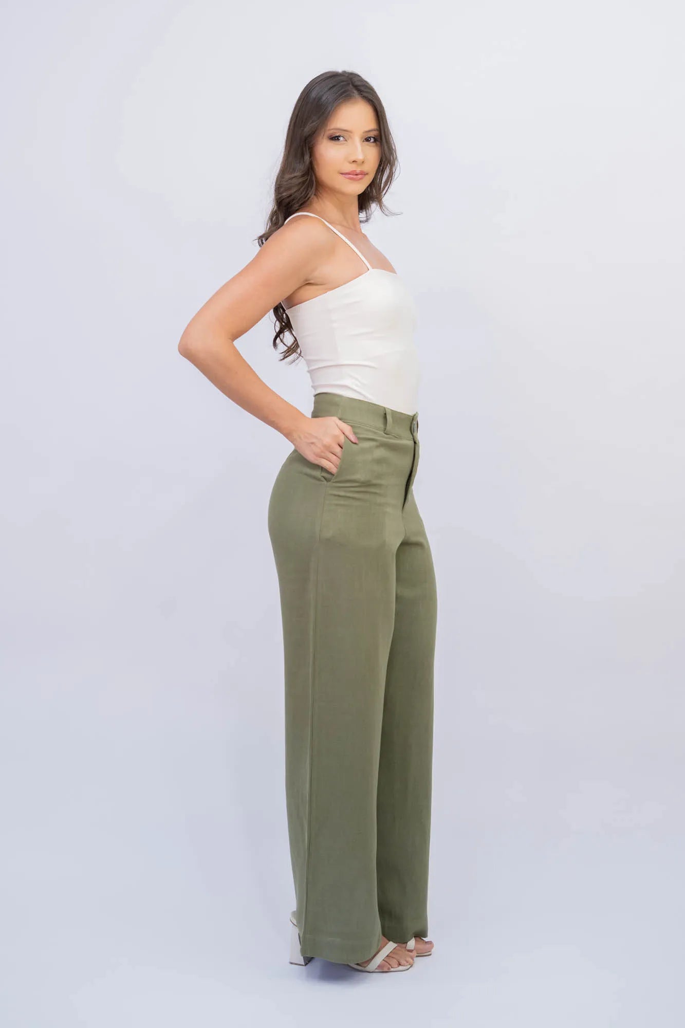 Calça Pantalona De Linho