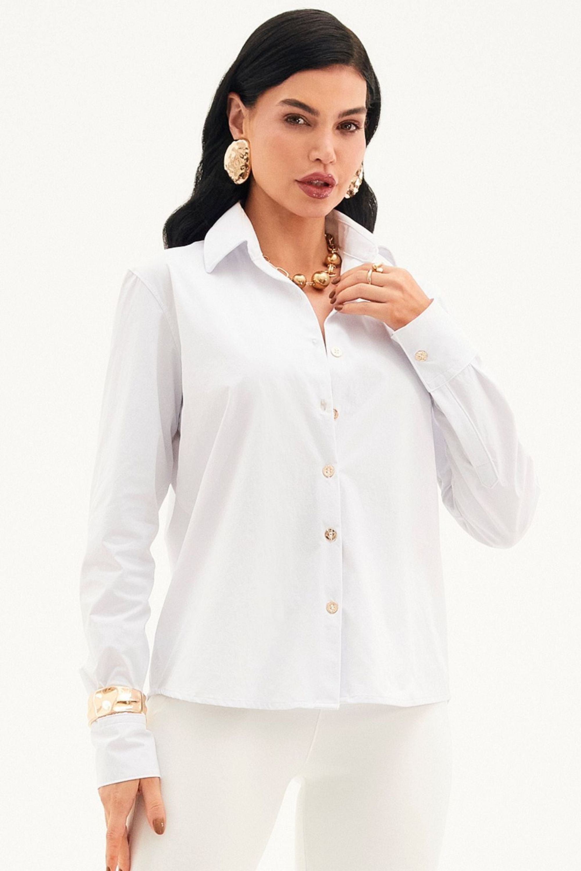 Camisa Social Manga Longa Tecido Impermeável que Não Amassa Branca