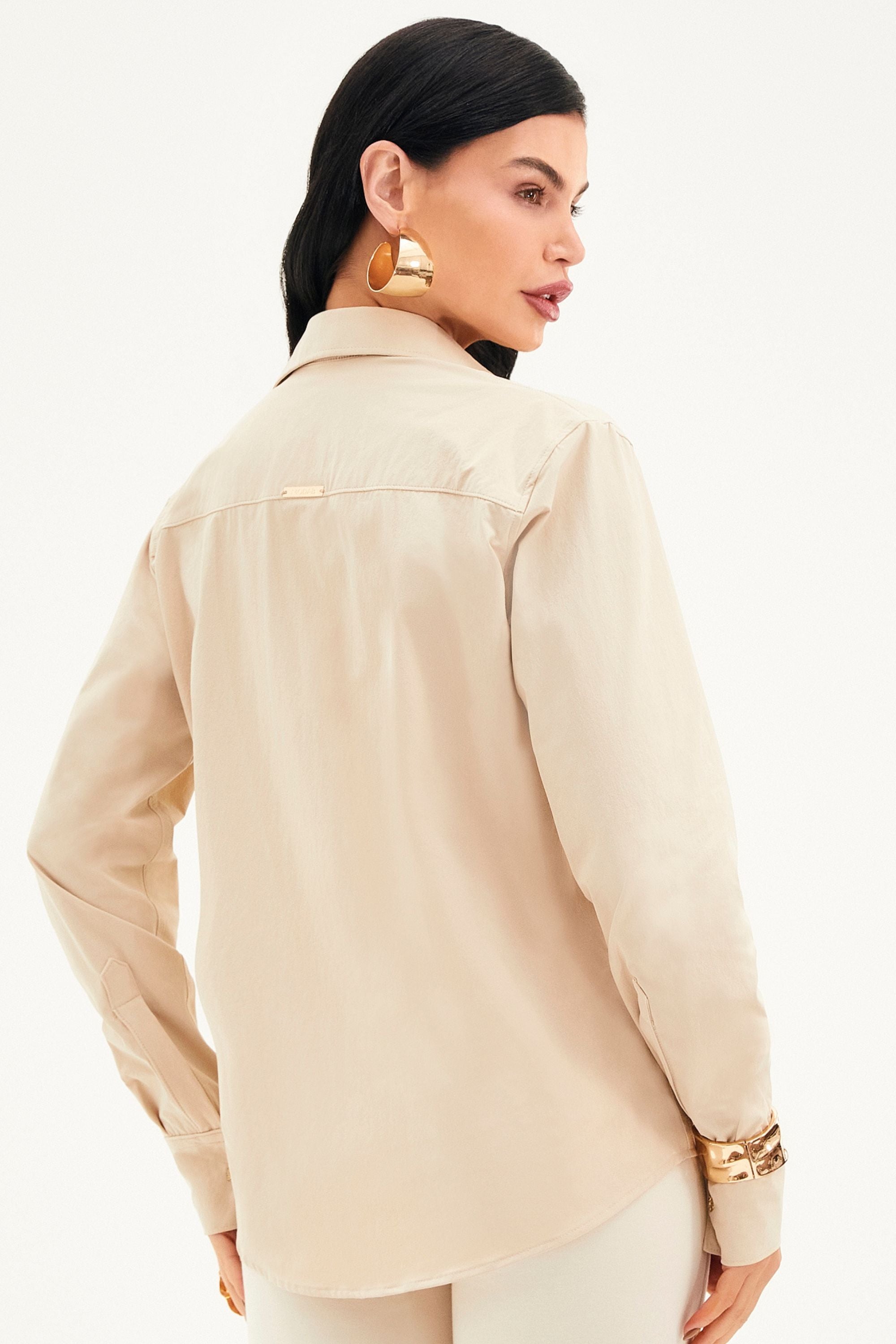 Camisa Social Manga Longa Tecido Impermeável que Não Amassa Nude