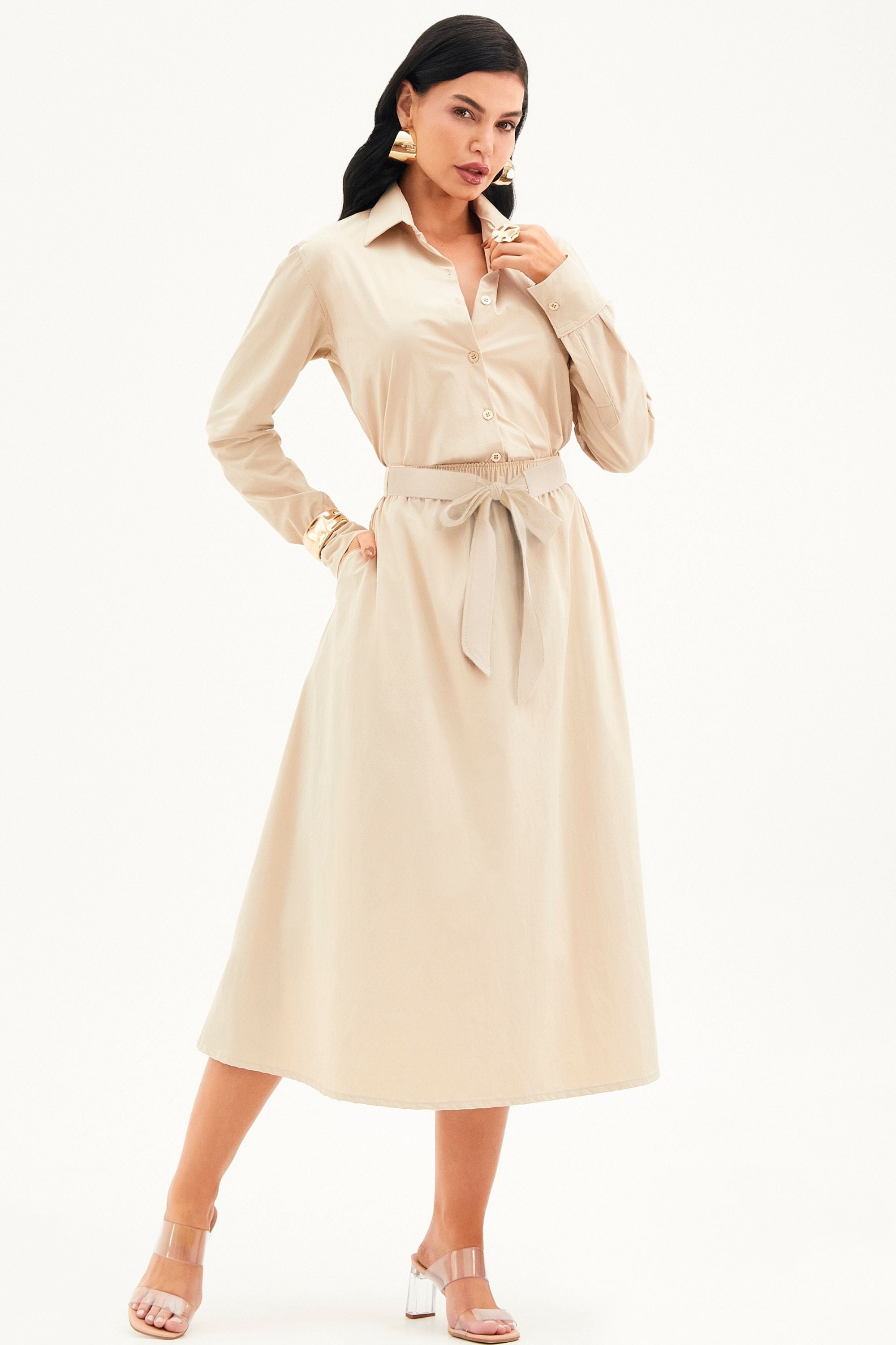 Camisa Social Manga Longa Tecido Impermeável que Não Amassa Nude